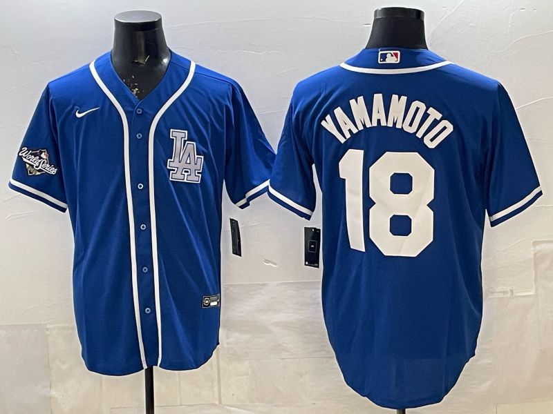 Men 2026 Nike Los Angeles Dodgers #18 Yamamoto Blue Game MLB Jersey 04